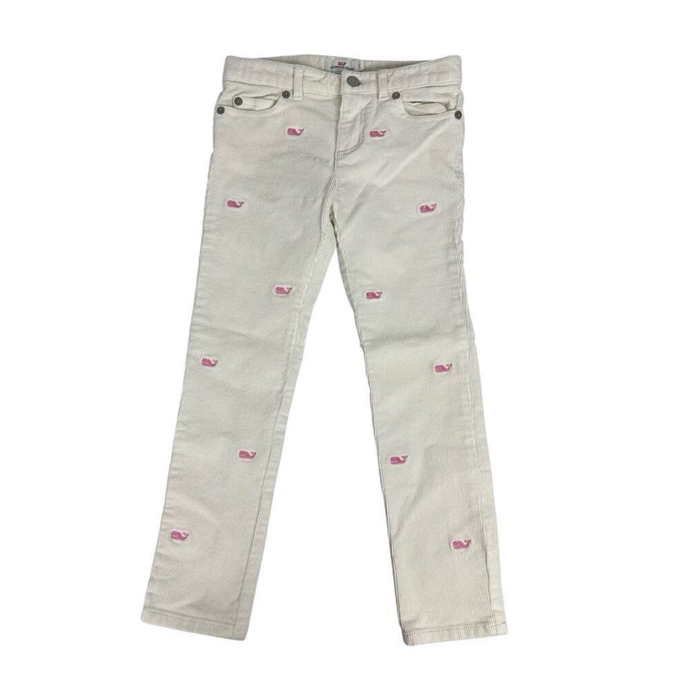 Vineyard Vines Girls size 7 Marshmallow Corduroy Pants Pink Whales